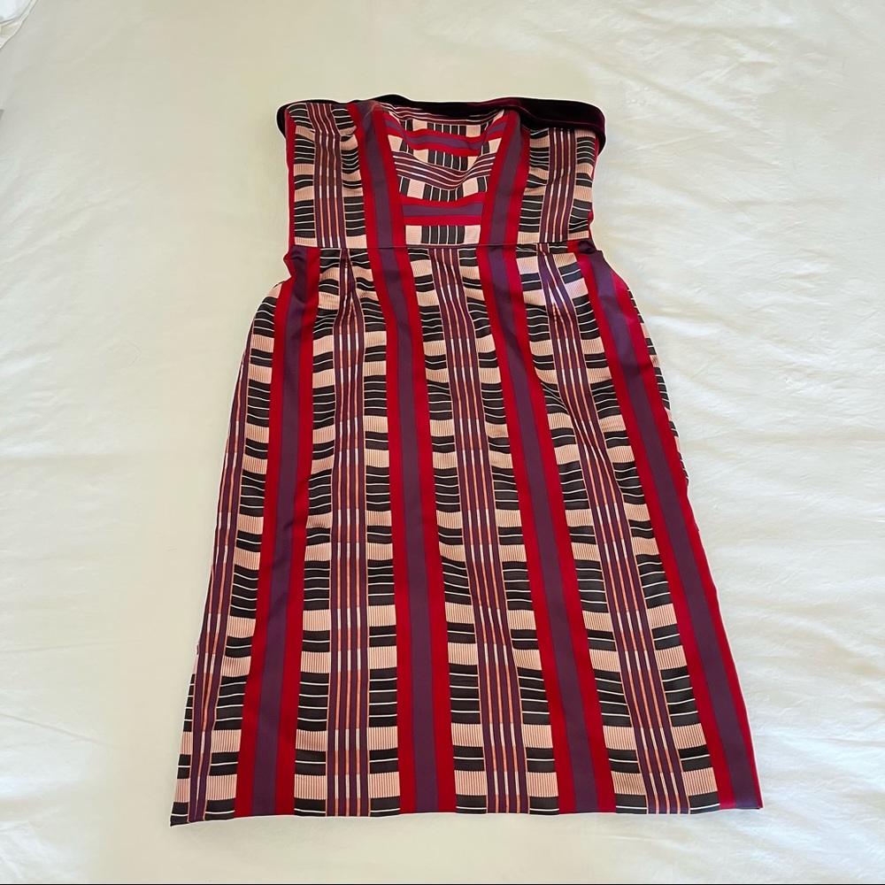 Carolina Herrera silk red plaid strapless dress 6 - Picture 12 of 13